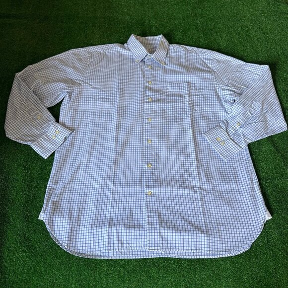 Peter Millar Long Sleeve Button Down Plaid Blue Oxford Easy Care Shirt Size XL - Picture 1 of 12